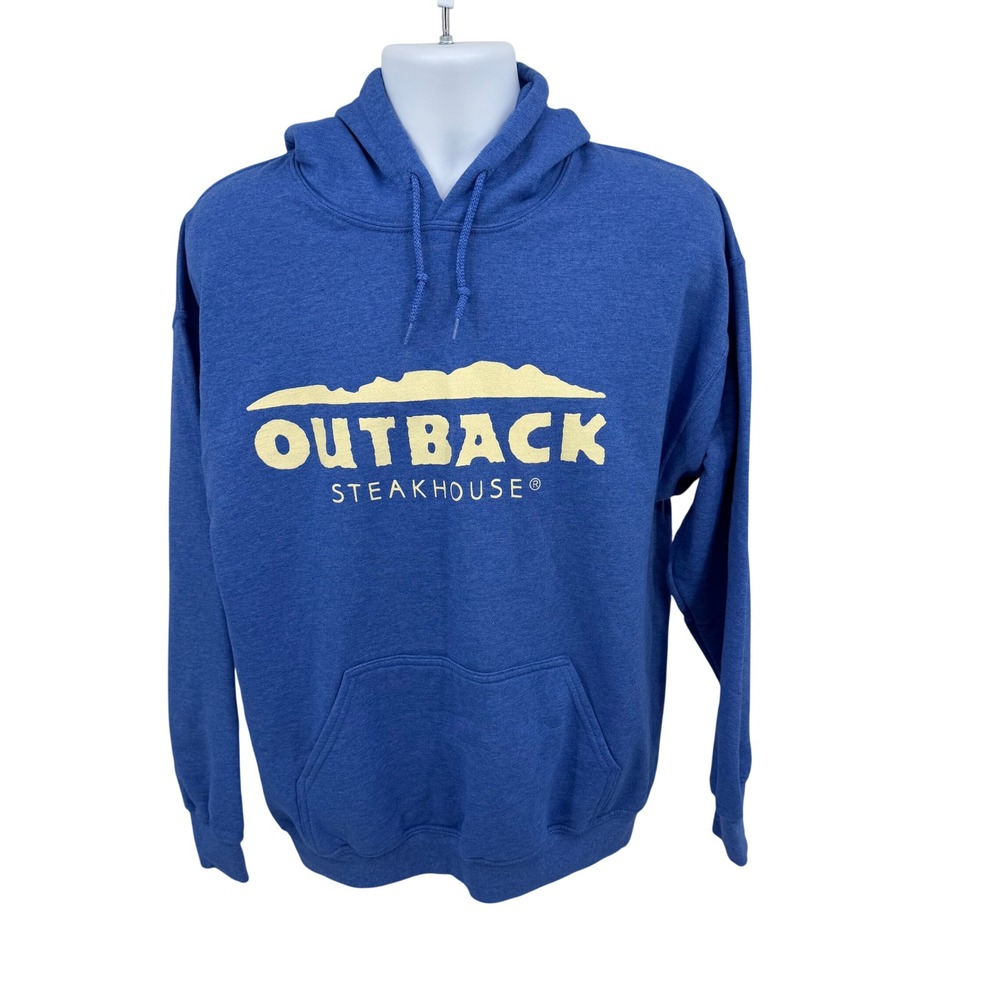 Gildan Mens L‎ Outback Steakhouse Hoodie Blue Heavy Blend Fleece Sweatshirt